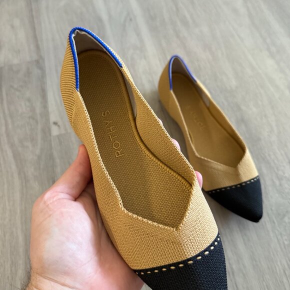 Rothy’s The Point Flats Honey and Black Cap Toe Size 6.5 - Picture 2 of 5